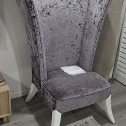 Silver Crushed Velvet Wingback Accent Chair