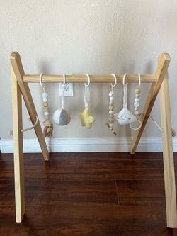 Wooden Baby Activity Gym + Hanging Sensory Toys