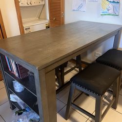 Wooden Table With 4 Stools