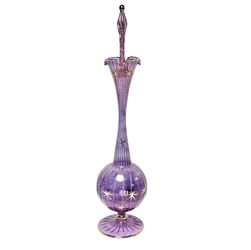 Vintage Perfume Bottle with Dauber Hand Blown Glass 12" Tall Purple Gold