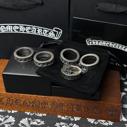Chrome Hearts Spacer Silver Rings Size 8.5-9.25 With Accessories