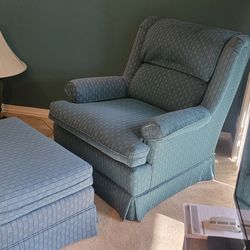 Ethan Allen Living Room Chair with Ottoman Blue