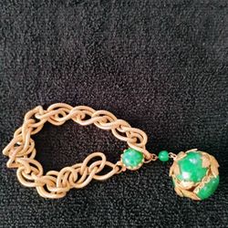 Jade And Gold Plated Bracelet 