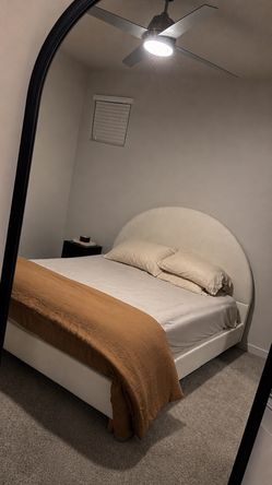 Queen bed frame, headboard and mattress