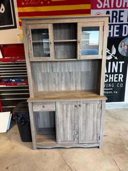Gray Wood Buffet Cabinet with Hutch