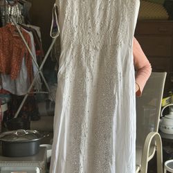 White Long Emborided Dress Medium Women’s Size