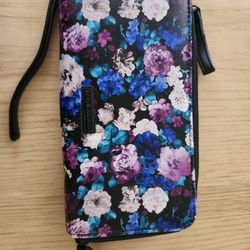 Steve Madden Floral Zip-Around Wristlet Wallet - Black Blue Purple Floral