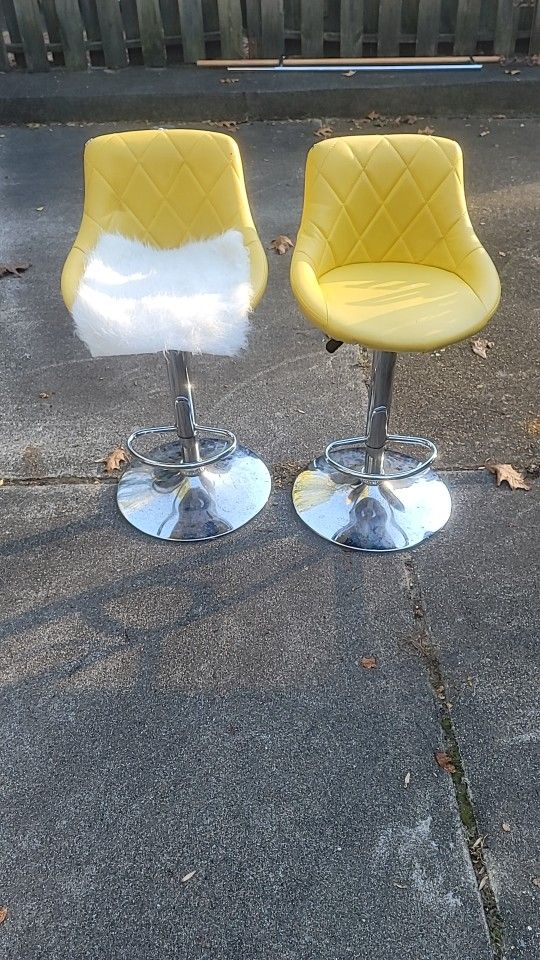 Set Of Yellow & Chrome Bar Stools
