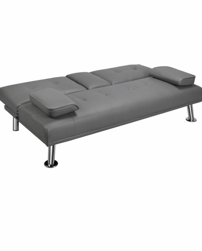 GRAY LEATHER FUTON