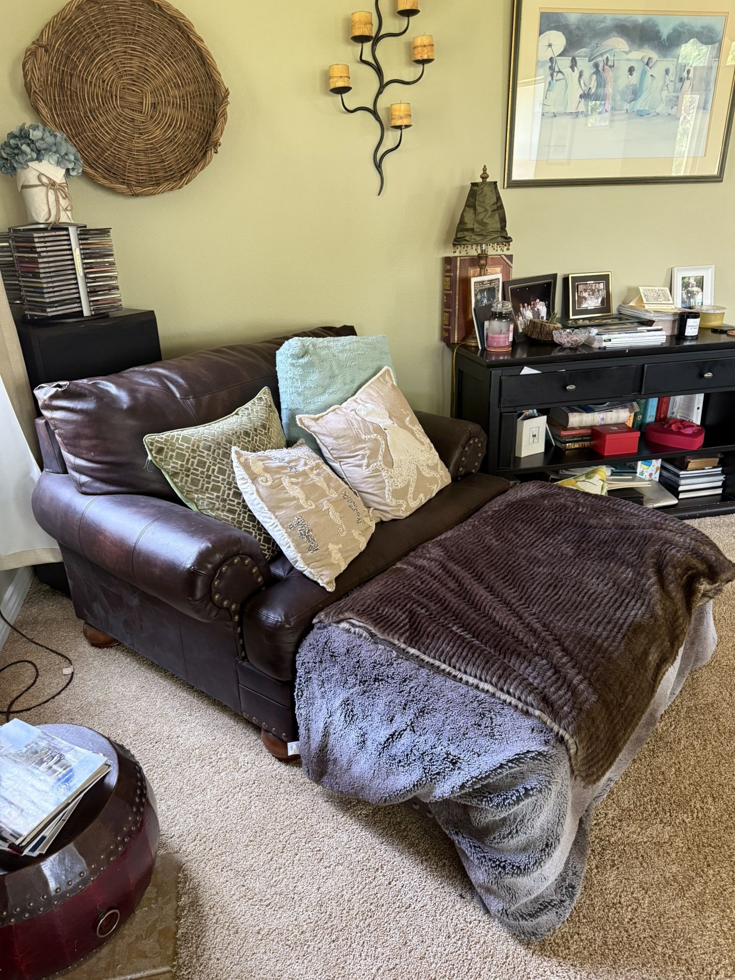 Brown Leather Armchair & Ottoman Set
