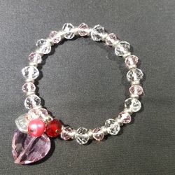 New Light Pink Bracelet with Heart charms