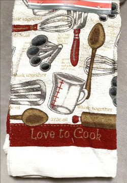 NEW "Love To Cook" 5pc Kitchen Dish Towels / Oven Mitt / Pot Holders Set A502