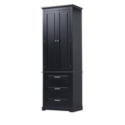 Assembled new Tall black Freestanding Cabinet with 3 Drawers and 2 Doors, Adjustable Shelves