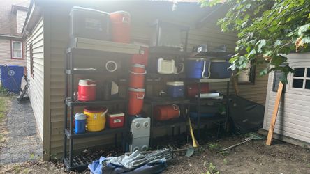 2 black 5 shelves and outdoor coolers
