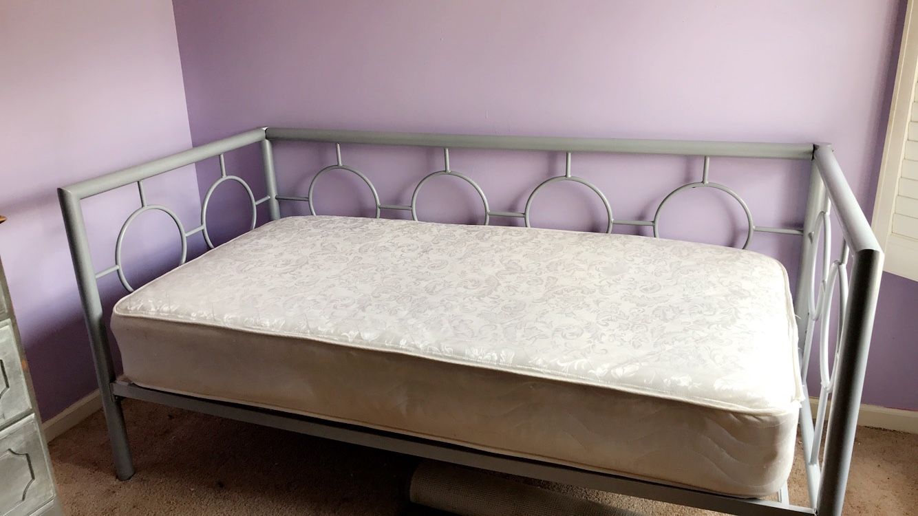 Silver Day Bed with thick full twin pillow top mattress