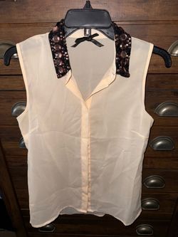 Sheer Sleeveless Blouse with Embellished Collar