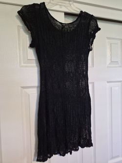 Black Crocheted See Through Mesh One Piece Swim Cover Swim Dress Sz S