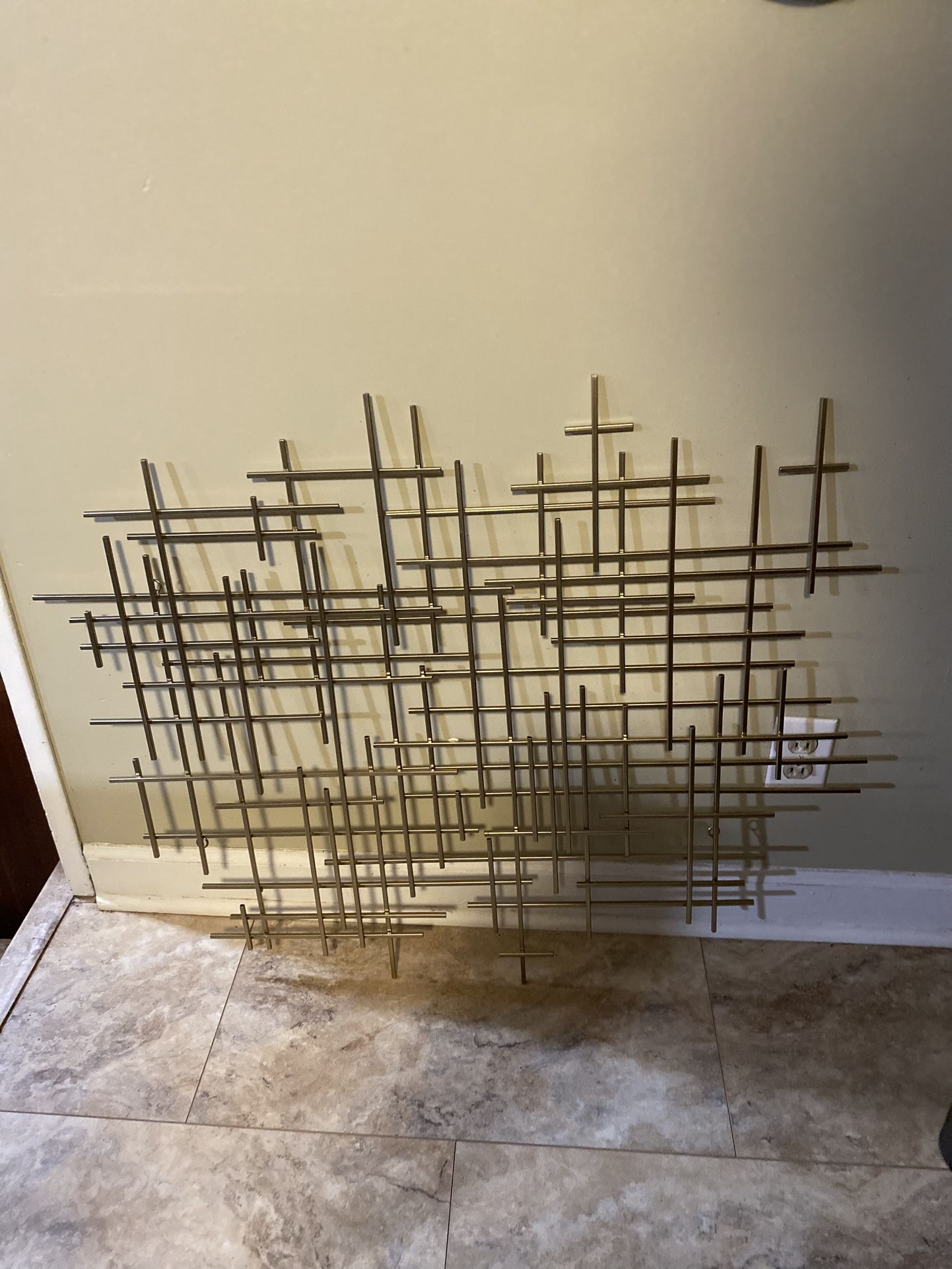 Bellaa 27079 Metal Wall Art Geometric Abstract Modern Cross 37 Inch Light Gold (Light Golden 27079)