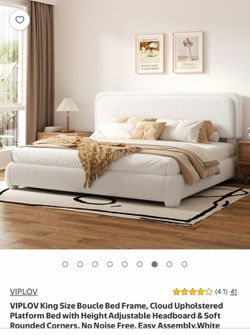 Brand new still in box king size boucle bed frame - white