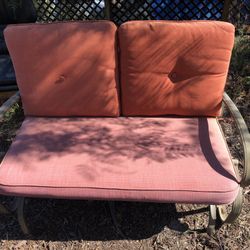 PRICE IS FIRM Beautiful SWING Love Seat METAL FRAME IN PERFECT SHAPE cushion wear as pictured 17” cushion Height x 33” Back Rest Height x 47” Width x 