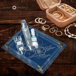 Vintage Upcycled Etched Mirror Vanity Tray