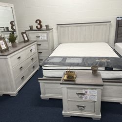 Off White And Brown Queen 4pc Bedroom Set