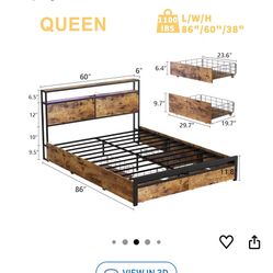 Queen metal Bed frame With Under Storage