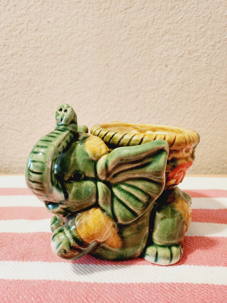 Vintage Glazed Ceramic Cute Elephant Plant Pot