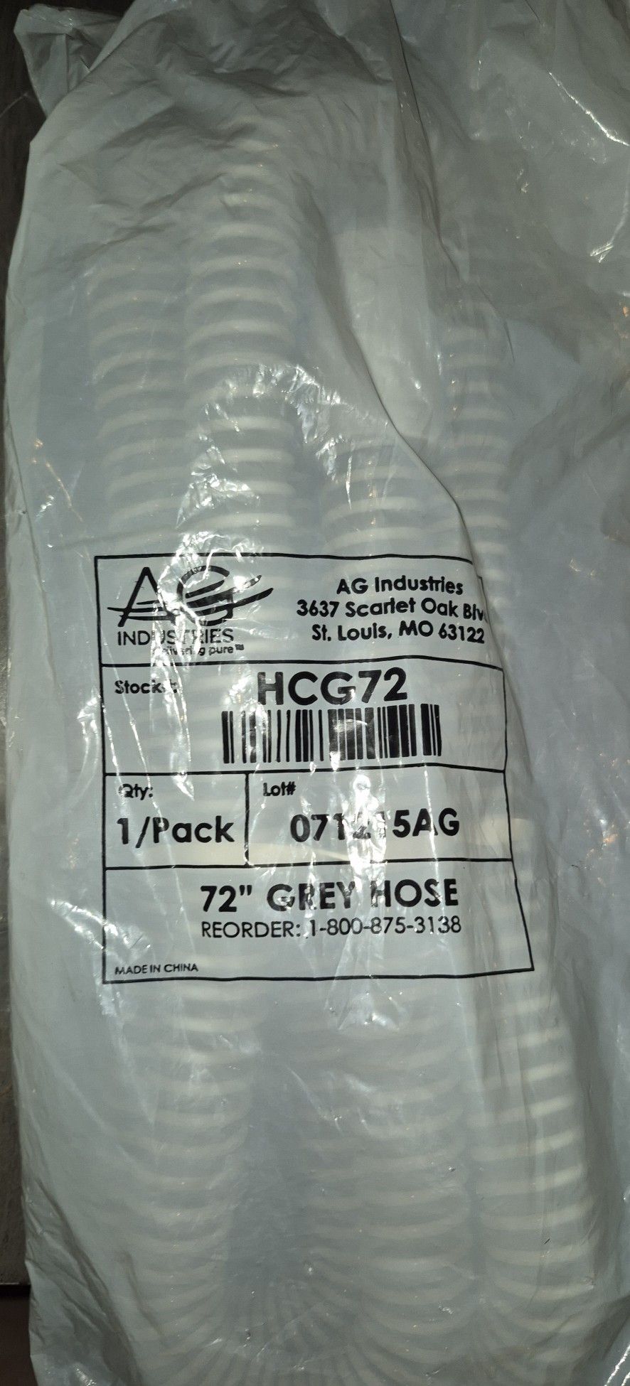 3x New HCG72 AG Indutries 72" 6 Feet GREY HOSE Tube