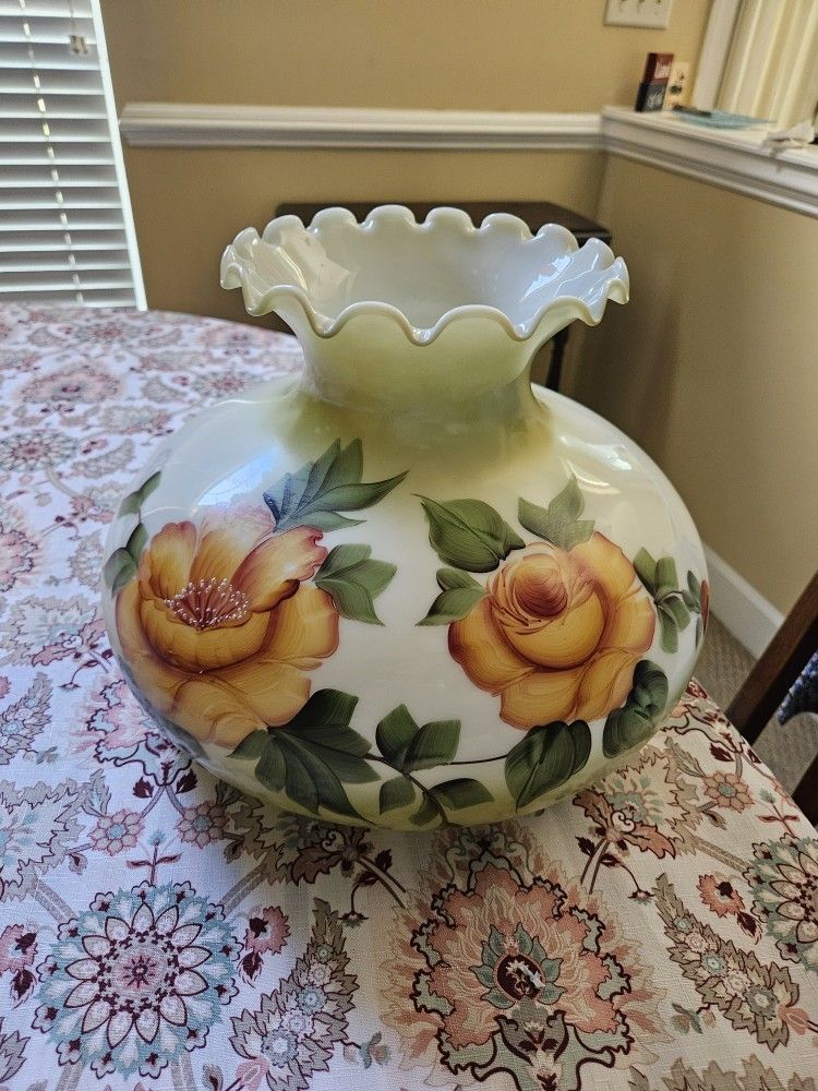 Vintage Hand Painted Hurricane Glass Lamp Shade