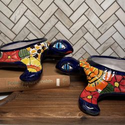 8.5" Mexican Talavera Turtle Outdoor Folk Art Succulent Planters 