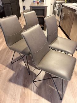 Dining Room Chairs, Set of 4, Grey, Faux Leather