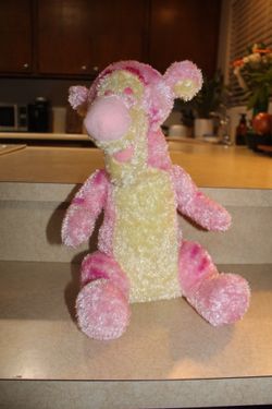 Disney Store Tigger Pink Yellow Shimmery Plush Stuffed Animal