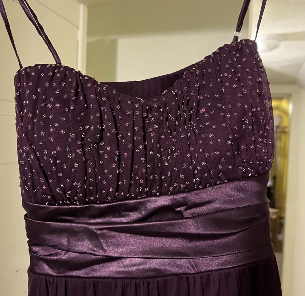 Purple/Burgundy Beaded Bust w/satin Straps (Short Dress)