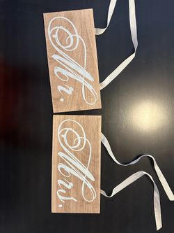 Mr and Mrs Wooden Signs with Ribbon - Wedding