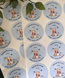 Classic Winnie The Pooh Baby Shower Stickers , Party favor labels