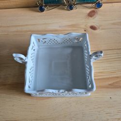 Vintage Ceramic Porcelain Treasures White Square Caddy Dish