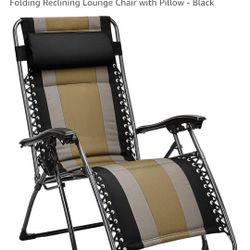 Outdoor Padded Adjustable Zero Gravity Folding Reclining Lounge Chair with Pillow - Black, BRAND NEW 