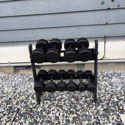 Rubber Dumbbells And Rack 