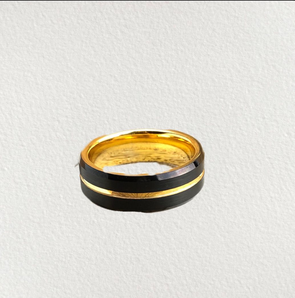 Gold Tungsten Wedding Band, Black Tungsten Wedding Ring, Mens Wedding Band, Tungsten Carbide Ring, Black Wedding Ring, Black Ring 6-8