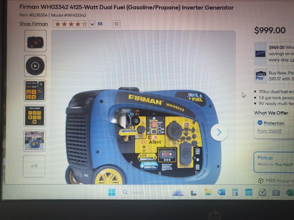 4000 W Dual Fuel Propane Gasoline Freeman Generator