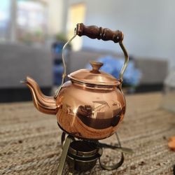 Tagus Copper Teapot With Stand And Chaffing Dish Made In Portugal