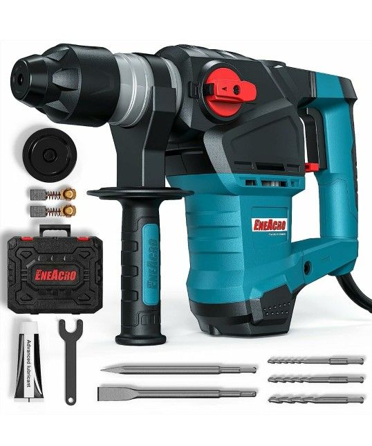 ENEACRO 1-1/4 Inch SDS-Plus 12.5 Amp Heavy Duty Rotary Hammer Drill, Safety Clutch 3 Functions with Vibration Control Including Grease, Chisels and Dr