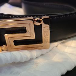 Versace Men's Black Dress Belt Gold Buckle Adjustable Designer Classic