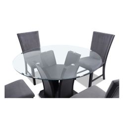 5 piece Black And grey  Round Glass Dining Table Set 