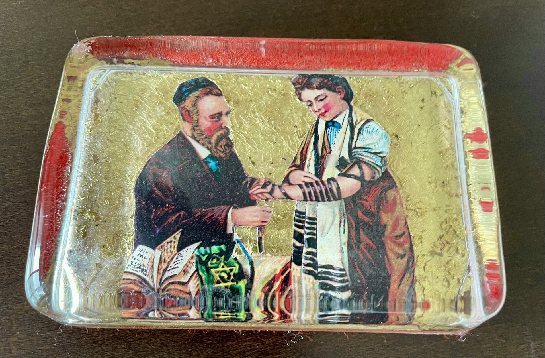 Leona Fein Art Glass paperweight Bar Mitzvah Judaica 5 x 3.5 x 1 inch