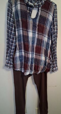 Plaid Long Sleeve Top and Leggings Set