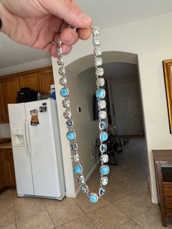 Marahlago Larimar Blue Topaz Statement Necklace 18”