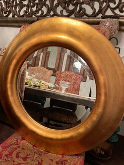 Round all wood gold mirror