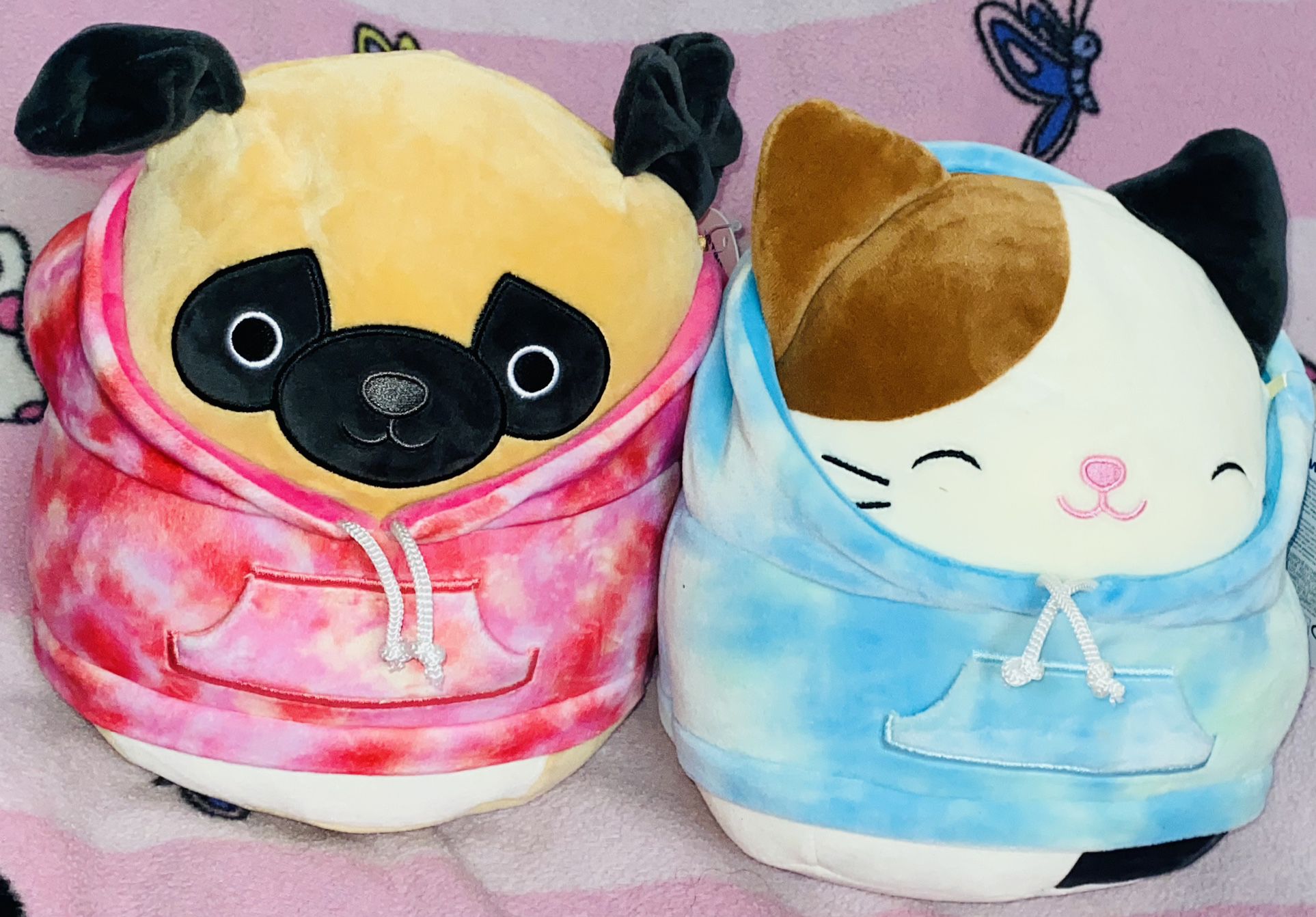 2 SET/💕🐶🦋🐈✨SQUISHMALLOWS (PRINCE👑)THE PUG &(CAM)THE CAT 12” HOODIE SQUAD PLUSH TOYS🎀🐶🔷🐈✨